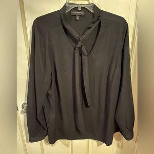 Black long sleeve blouse with tie neck
